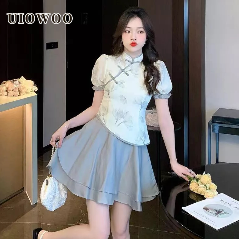 Áo Sườn Xám Tay Phồng In Hoa Cài Nút Kiểu Mới 2023 Thời Trang Mùa Hè