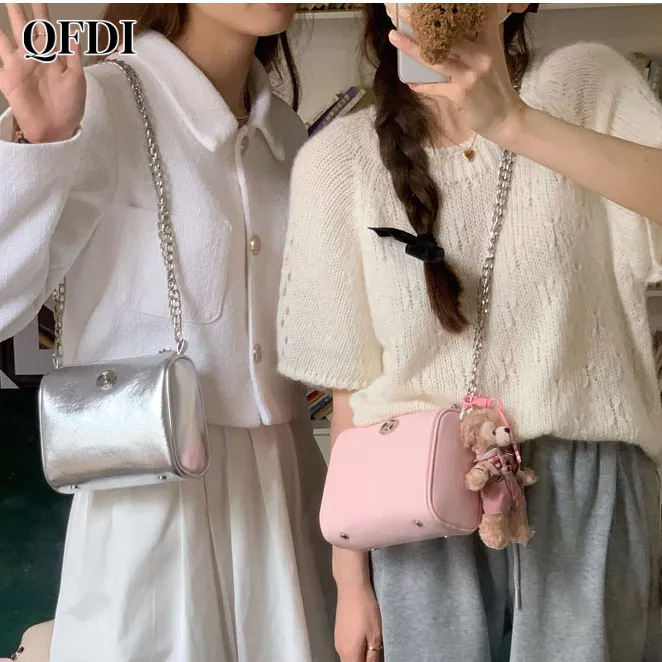 QFDI Túi Đeo Chéo mini Màu Bạc Thời Trang Xuân Hè Phong Cách Hàn Quốc Mới
