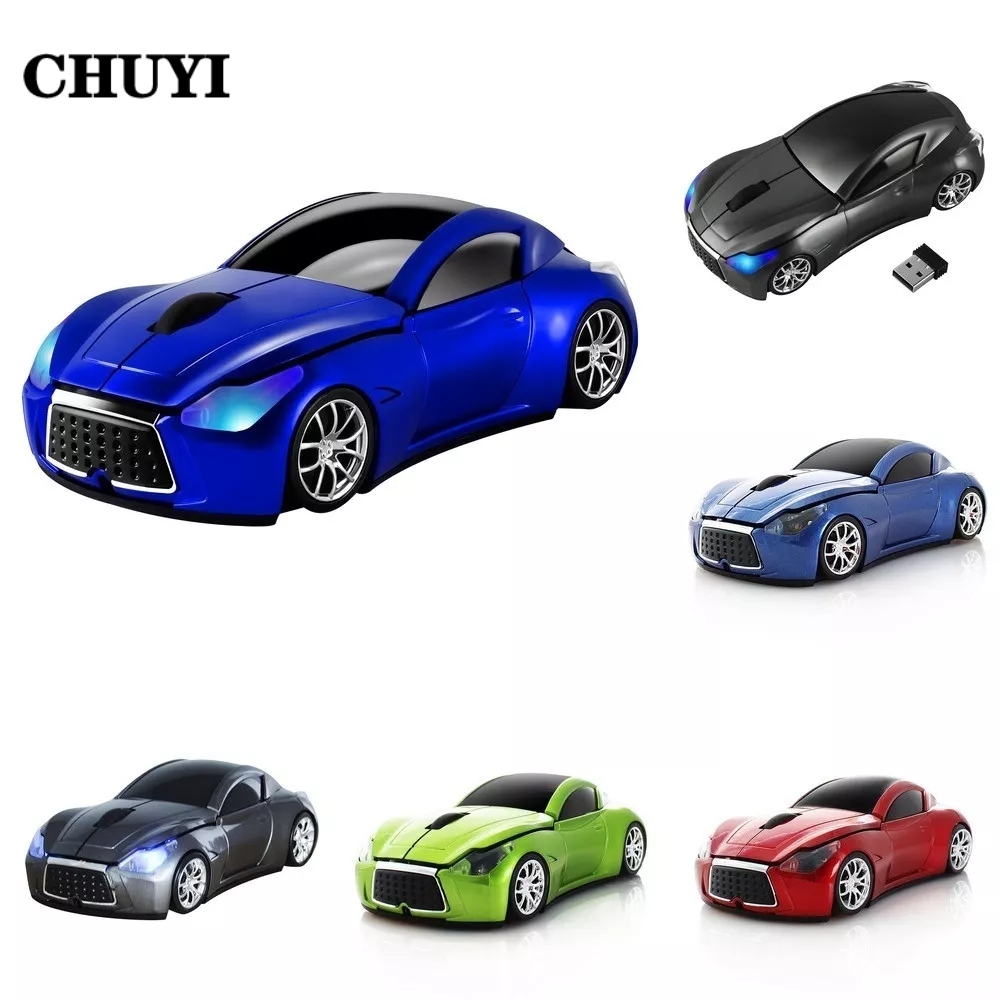 CHUYI Chuột không dây 2.4Ghz 1600dpi Hình Xe Hơi 3D Có Đèn Led Kết nối qua đầu thu USB có đèn Led siêu ngầu