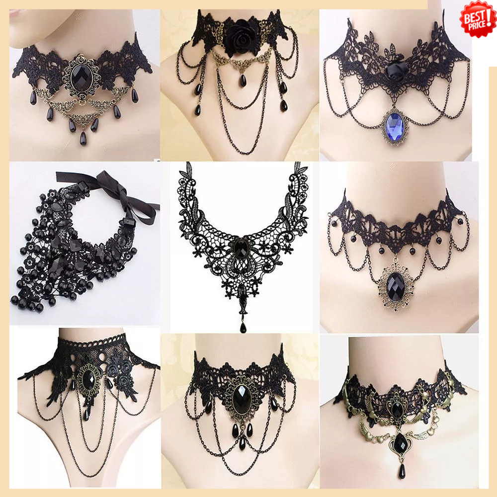 Vòng Cổ Choker Ren Màu Đen Phong Cách Gothic Punk Quyến Rũ Cho Nữ