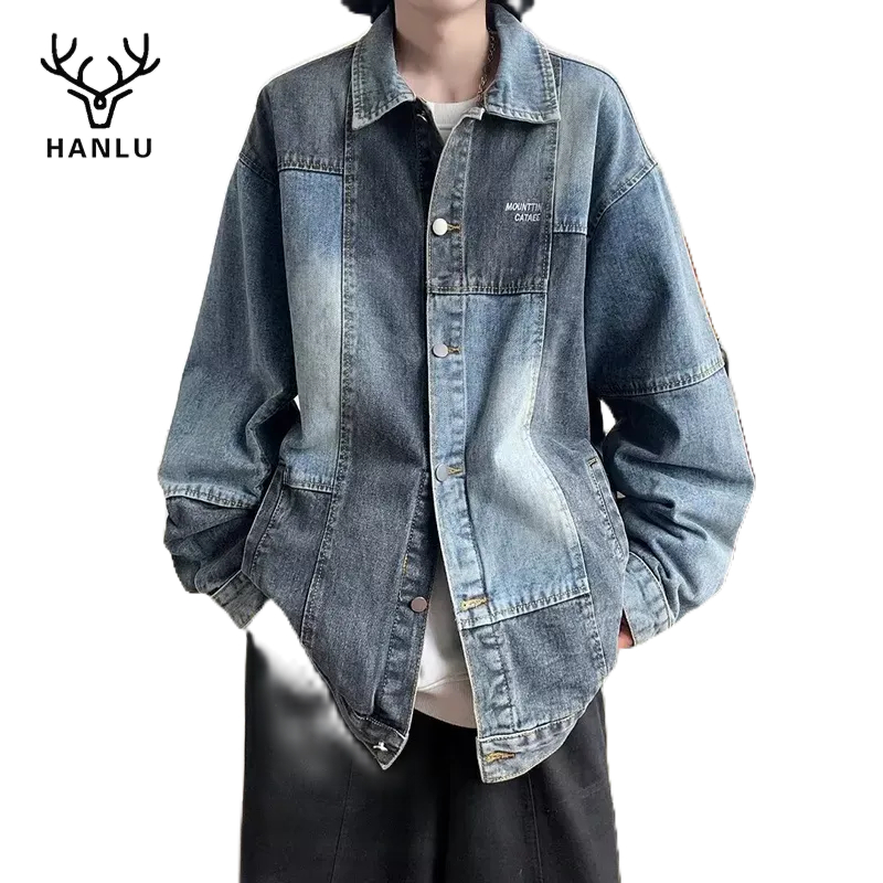 Áo Khoác Denim Dáng Rộng Phối Màu Sắc Tương Phản Kiểu Retro Nhật Bản Thời Trang Cao Cấp Cho Nam