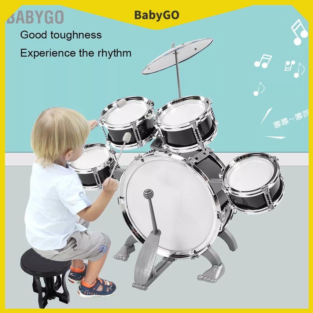 ● BabyGo Bộ trống trẻ em Nhạc cụ giáo dục Đồ chơi bé trai cho người mới bắt đầu