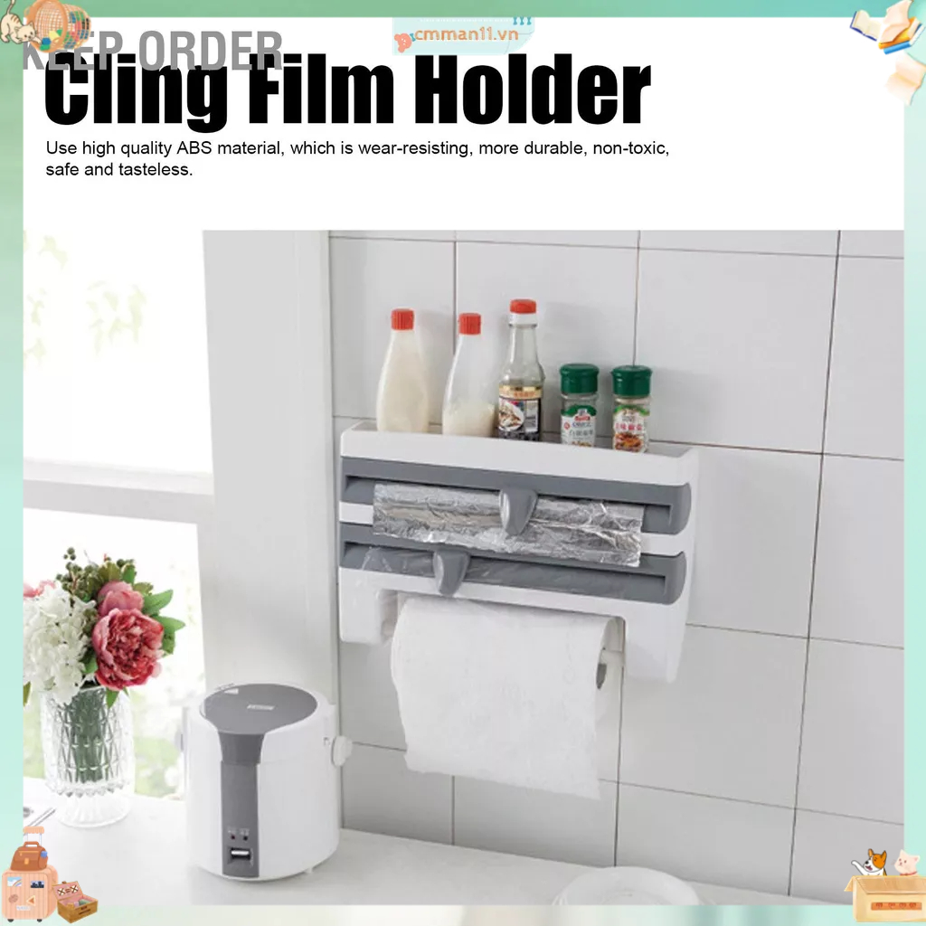 Keep order Bọc Nhựa Có Giá Để Đồ Bám Màng Đựng Dao Cắt Khăn Giấy Vật Dụng Nhà Bếp