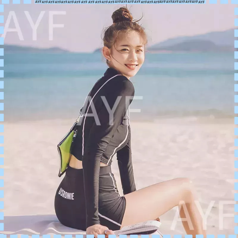 Đồ bơi nữ kín đáo tay dài- Bikini đi biển 2 mảnh áo tắm có tay
