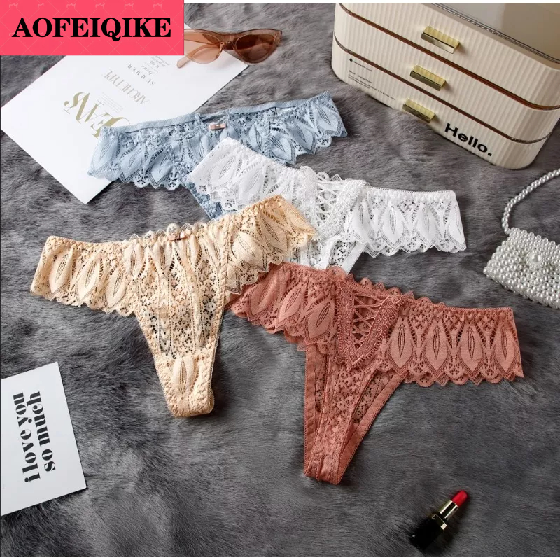AOFEIQIKE Quần Lót Lọt Khe Phối Ren Trong Suốt Lưng Thấp Cỡ S-XL Thời Trang Quyến Rũ Cho Nữ