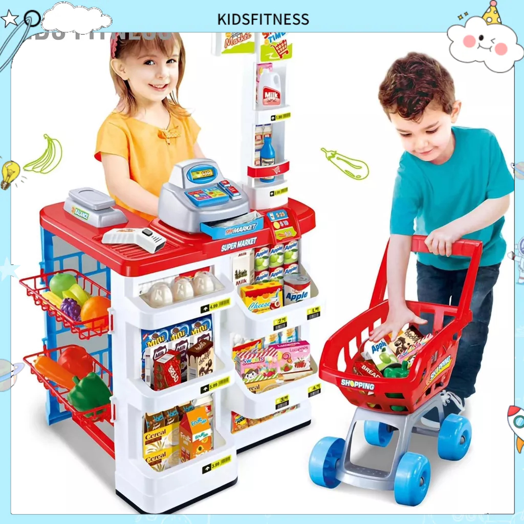 KidsFitness Mô phỏng Siêu Thị Đồ Chơi Xếp Hình Giáo Dục Quầy Thanh Toán Nhà dành cho Trẻ Em Mới Biết Đi