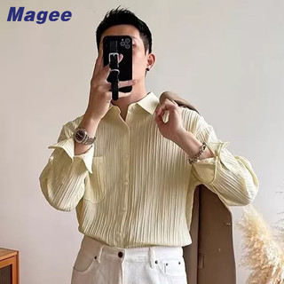Magee Áo Sơ Mi Nam Dáng Rộng Xếp Ly Nhẹ Nhàng Chống Nhăn Retro Hàn Quốc Giản Dị Mới