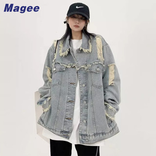 Áo Khoác Jean Hàn Quốc Viền Thô Rách Gối Thời Trang Mới Cho Nam