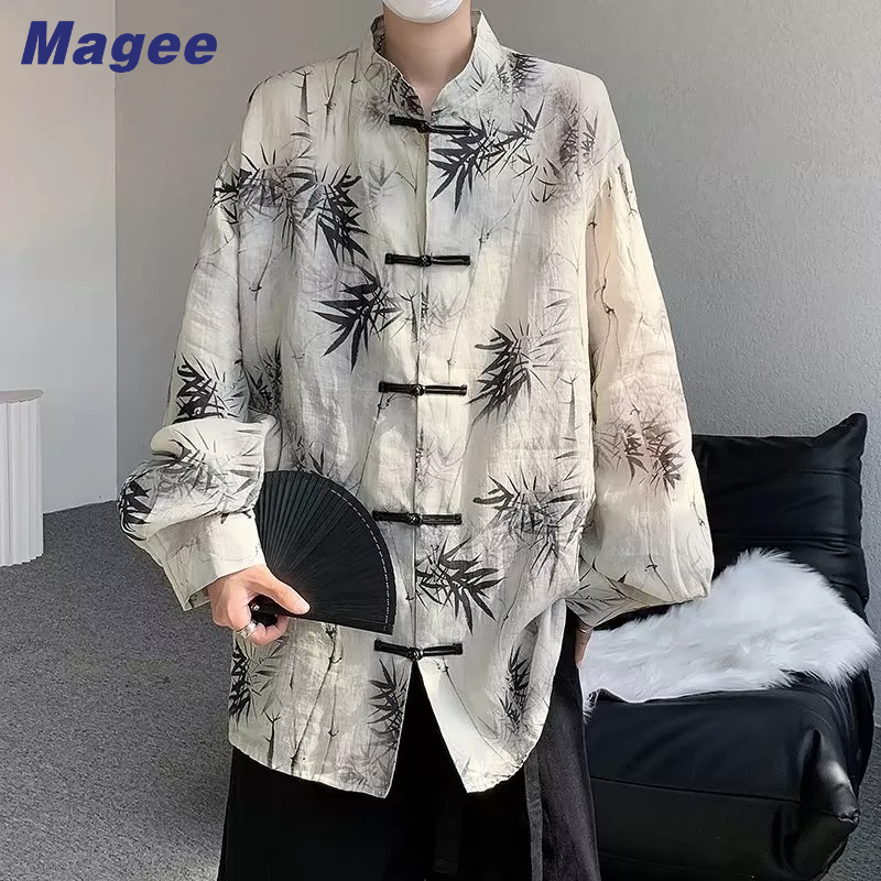 Áo Sơ Mi Nam Tay Dài Cổ Cài Nút Phong Cách Trung Hoa Thời Trang Mùa Hè