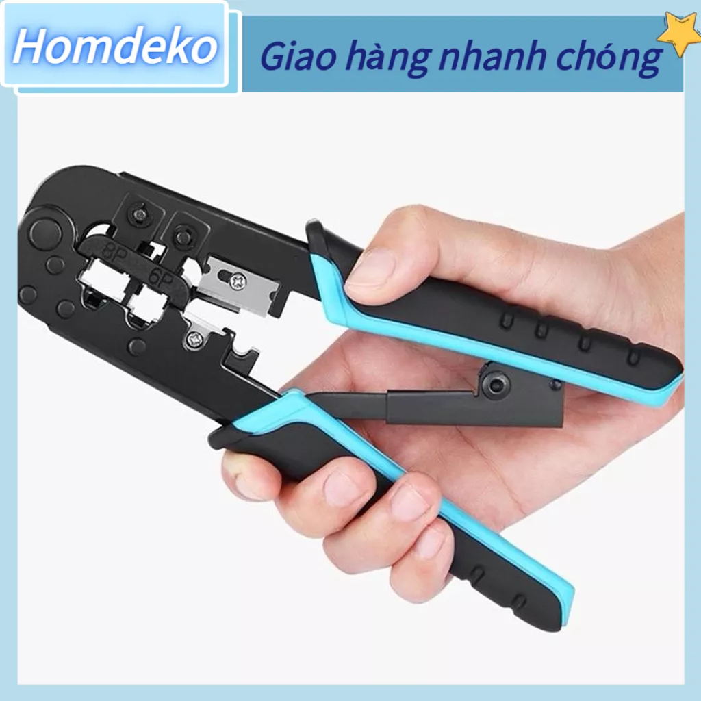 Homdeko Lưới Cáp Dụng Cụ Đóng Đnh 3 Trong 1 6P 8P Uốn Tước Cắt Đa Năng Ratchet Kìm