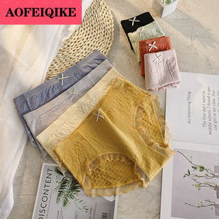 AOFEIQIKE Quần lót cotton không đường may lưng vừa đính nơ thoáng khí co giãn thoải mái cho nữ