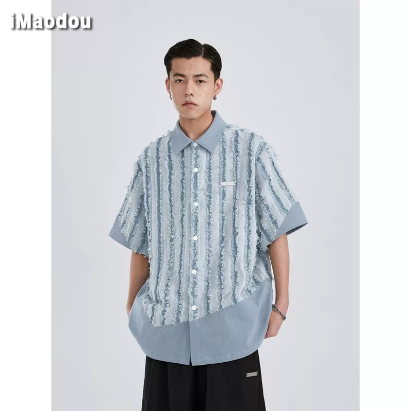 iMaodou Áo Sơ Mi Ngắn Tay Dáng Rộng Phong Cách Đường Phố Cho Nam Nữ