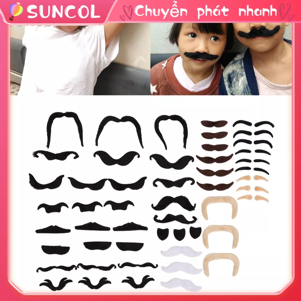 SUNCOL Bộ râu giả lông mày và ria mép nhân tạo flannel ngắn có keo dán phía sau cho bữa tiệc theo chủ đề