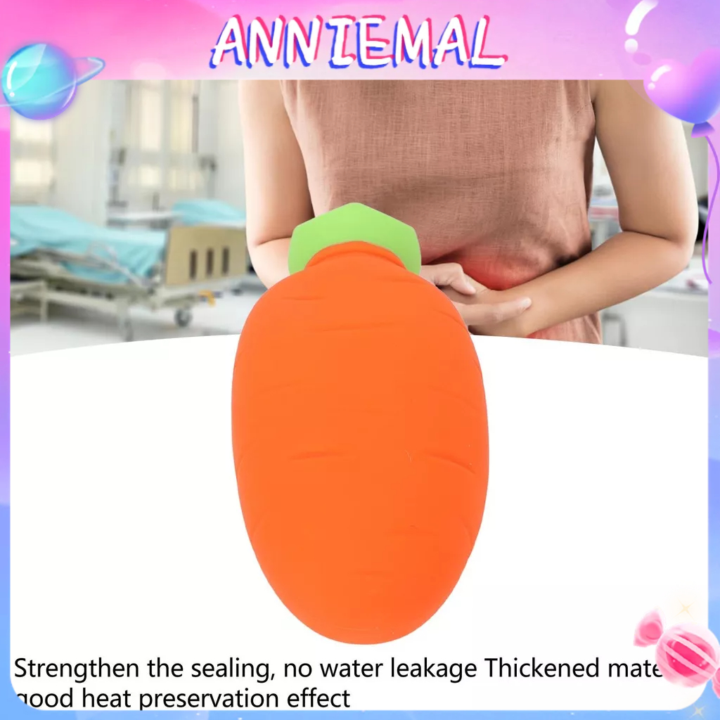 ANNIEMAL Bình Nước Nóng Cà Rốt Silicone Dễ Thương Dùng Được Trong Lò Vi Sóng Chống Rò Rỉ Túi Cầm Tay 330Ml
