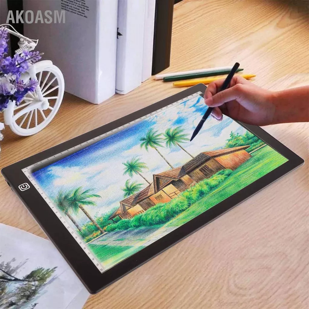 AKOASM Bảng sao chép A4 Đèn LED trong suốt Nghệ thuật hoạt hình Công cụ vẽ di động A4‑J02 Viền