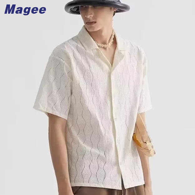 Áo Sơ Mi Tay Ngắn In Họa Tiết Gợn Sóng Phong Cách Hàn Quốc Thời Trang Cho Nam