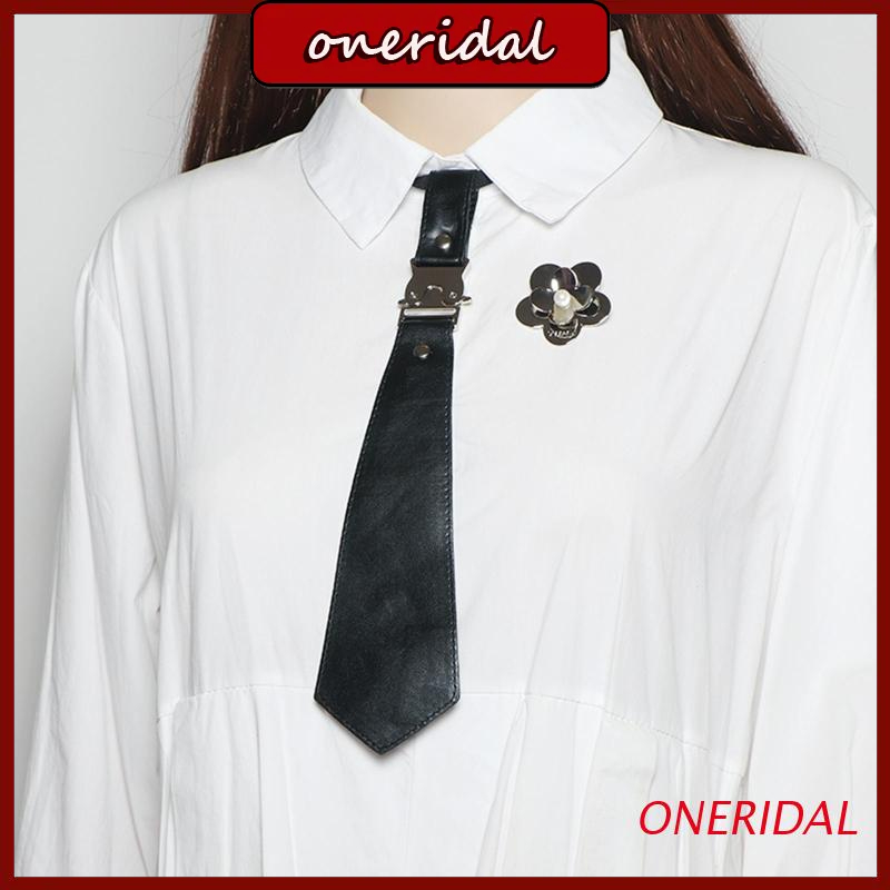 Cà Vạt Giả Da Đính Nơ Màu Bạc Phong Cách Punk Gothic Cho Nữ