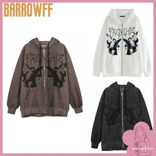 Phụ nữ mùa thu Áo khoác Hoodies dài tay Áo khoác Goth Punk Thiên thần In Áo khoác lửng quá khổ Harajuku Hip Hop Zip Up Áo khoác ngoài có túi