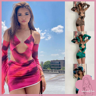 Set áo croptop cổ yếm hở lưng phối dây rút kèm tay áo dài và chân váy ôm dáng quyến rũ thời trang dành cho nữ