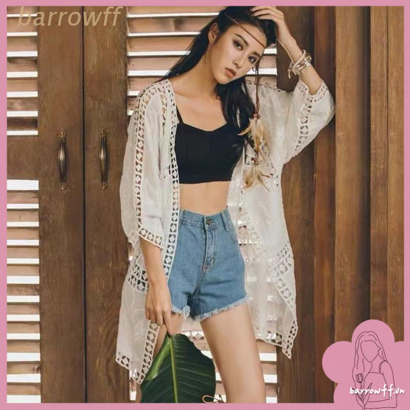 Áo Khoác Kimono Tay Lỡ 3/4 Thêu Họa Tiết Phong Cách Boho Thời Trang Cho Nữ