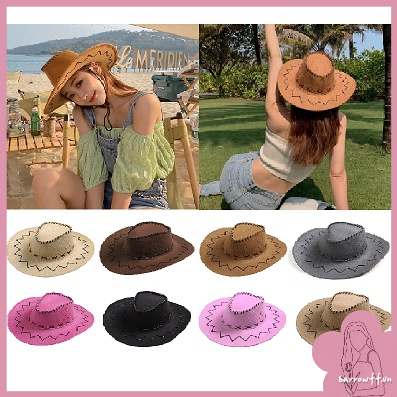 Mũ Cao Bồi Vành Rộng Vải Da Lộn Thời Trang Phương Tây Cho Unisex Dễ Phối Đồ