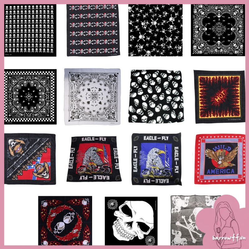 Băng đô hình đầu lâu bằng cotton 54x54cm phong cách hiphop