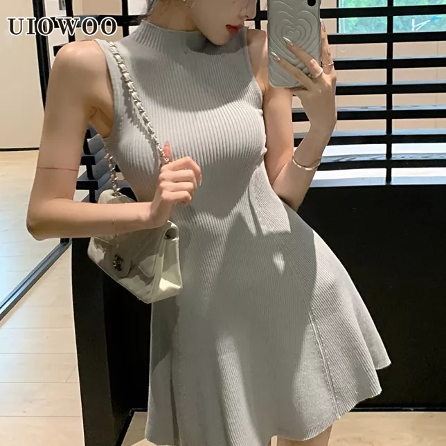 Uiowoo Đầm Dệt Kim Sát Nách Dáng Chữ a Ngắn Ôm Eo Phong Cách Pháp Thời Trang Mùa Hè Mới Cho Nữ