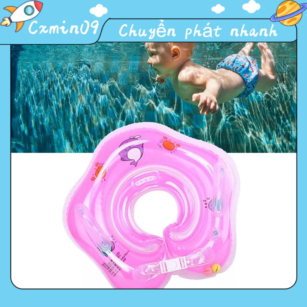 RisingGirl Phao cổ cho trẻ sơ sinh Vòi phun khí đôi PVC Túi chống rò rỉ Vòng bơi