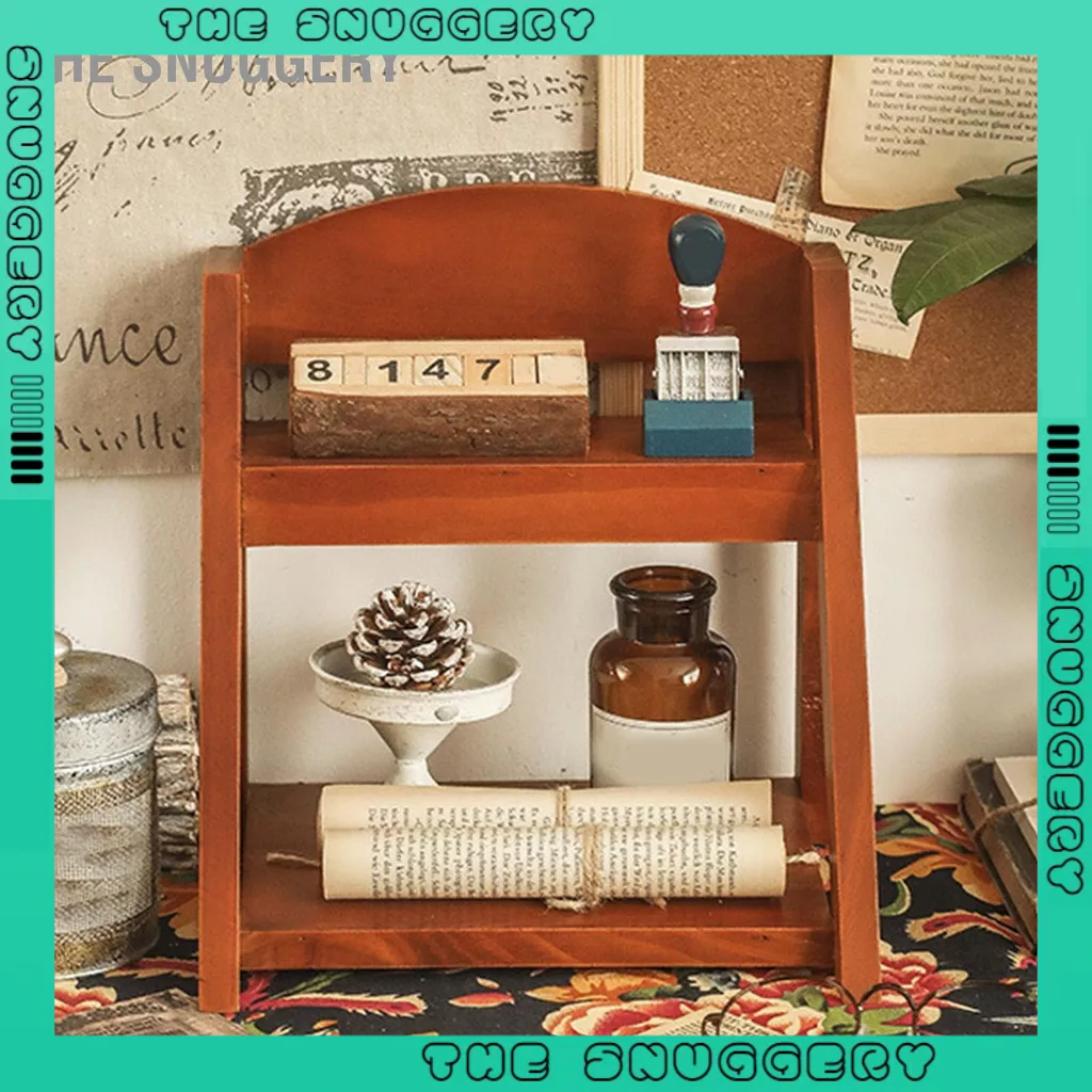 The Snuggery Máy Tính Để Bàn Tổ Chức Retro Thẩm Mỹ Văn Phòng Có Giá Đồ Trang Trí Nhà Gỗ Kệ Trưng Bày 2 Lớp Cho Sách Thực Vật Phẩm