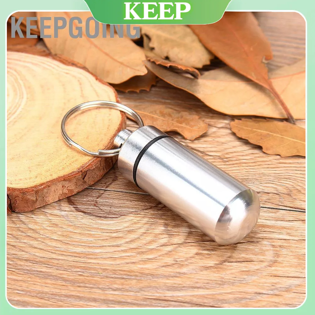 Keepgoing Hộp đựng thuốc bằng nhôm mini chai Móc khóa chống nước
