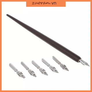 Bộ Bút Chấm Mực Gỗ Có 5 Ngòi Viết Thư Pháp