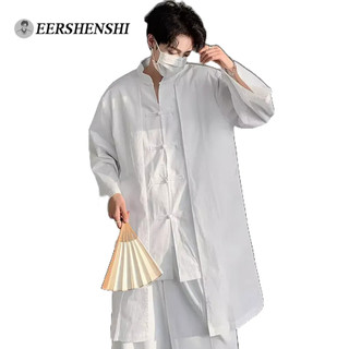 Eershenshi Áo Sơ Mi Nam Tay Ngắn Dáng Rộng Thoải Mái Thoáng Khí Màu Xanh Dương Klein