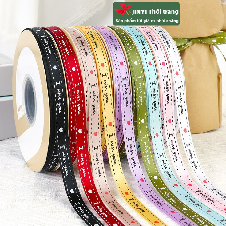 Cuộn Dây Ruy Băng 1cm In Chữ I miss you Dùng Gói Quà Xinh Xắn