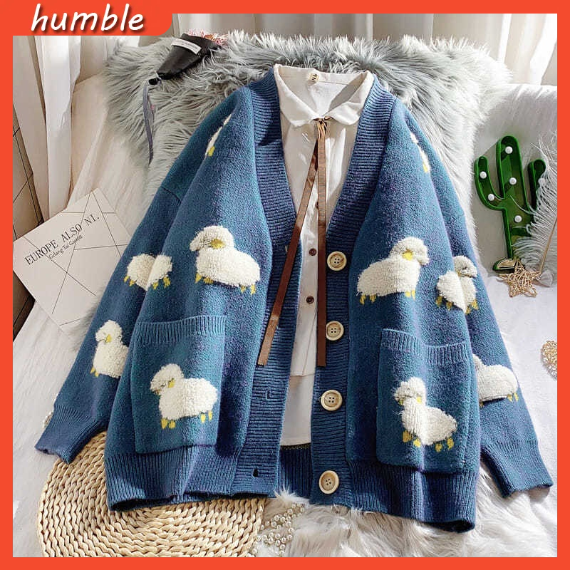 Áo khoác cardigan dáng rộng thêu họa tiết xinh xắn phong cách Hàn Quốc dành cho nữ