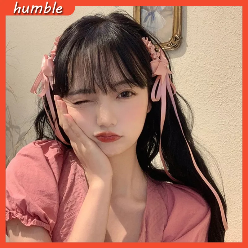 Kẹp Tóc Nơ Vải Satin Đính Tua Rua Phong Cách Lolita Vintage