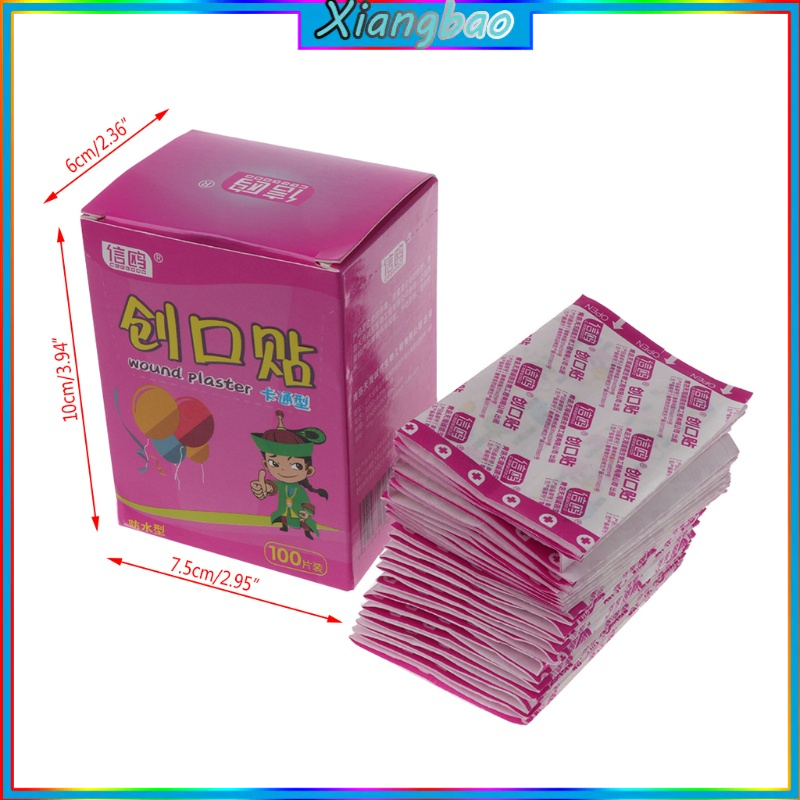 Set 100 băng cá nhân chống thấm nước thoáng khí hoạt hình