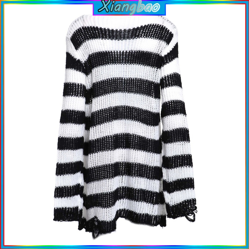 Áo sweater tay dài dáng rộng họa tiết kẻ sọc phong cách gothic punk thời trang cho nữ