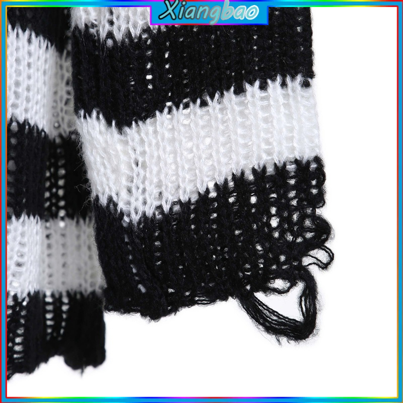 Áo sweater tay dài dáng rộng họa tiết kẻ sọc phong cách gothic punk thời trang cho nữ