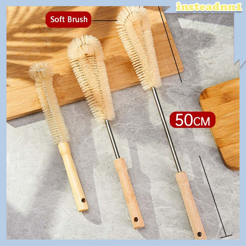 Cọ Vệ Sinh Bình Trà / Cà Phê Hình Chữ L Thiết Kế Tay Cầm Bằng Gỗ Tiện Lợi