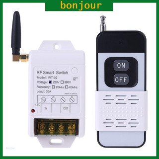 Công tắc rơ le điều khiển từ xa không dây thu phát 315MHZ 433MHZ +220V 380V 30A với đèn LED 2000M