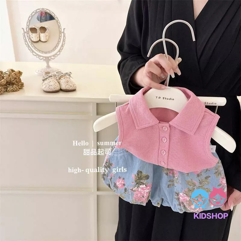 Set Áo Thun polo + Quần Denim Mềm Mại Thời Trang Cho Bé Gái