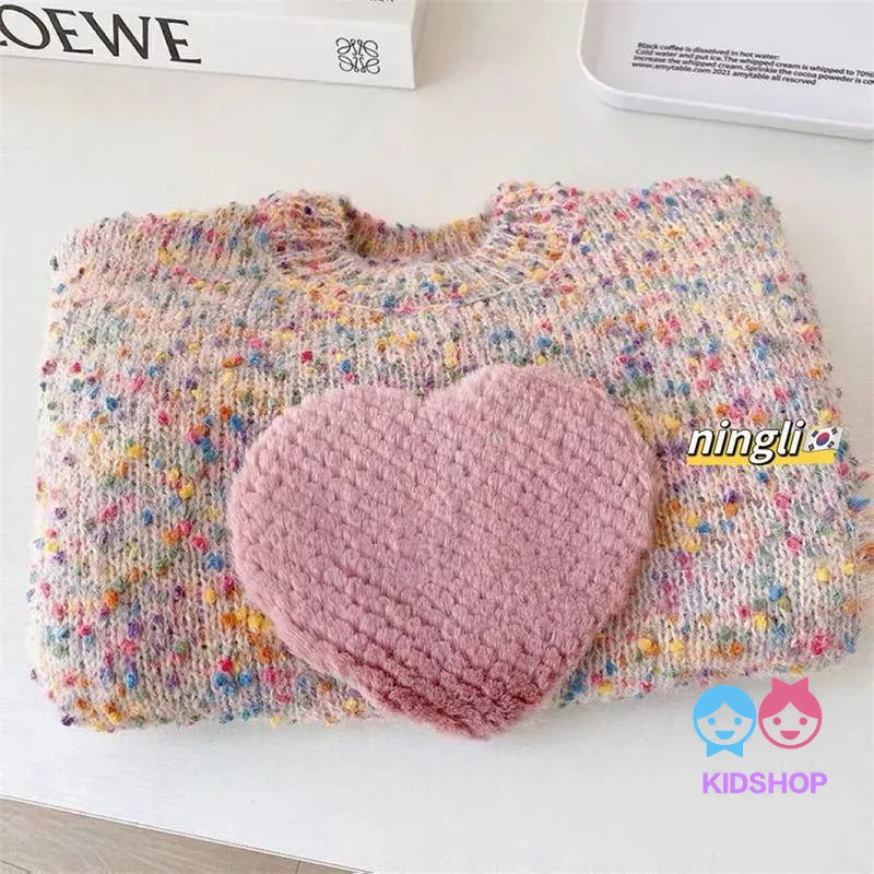Áo Sweater Dệt Kim Phong Cách Hàn Quốc Màu Sắc Thời Trang Mùa Đông Xinh Xắn Cho Bé Gái
