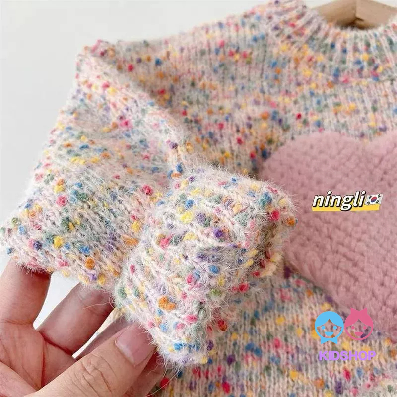 Áo Sweater Dệt Kim Phong Cách Hàn Quốc Màu Sắc Thời Trang Mùa Đông Xinh Xắn Cho Bé Gái