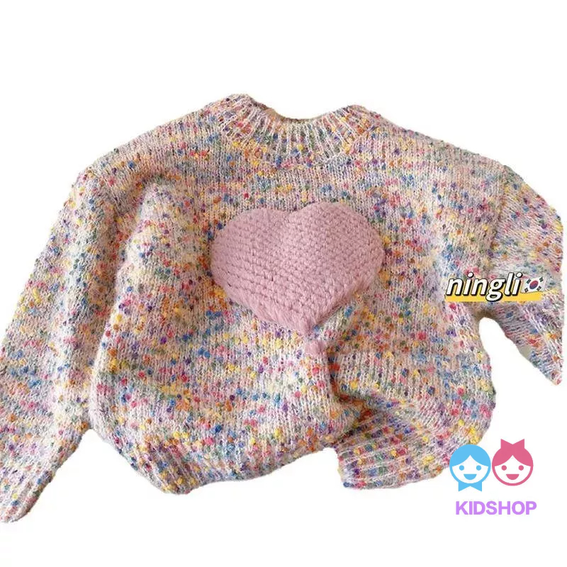 Áo Sweater Dệt Kim Phong Cách Hàn Quốc Màu Sắc Thời Trang Mùa Đông Xinh Xắn Cho Bé Gái