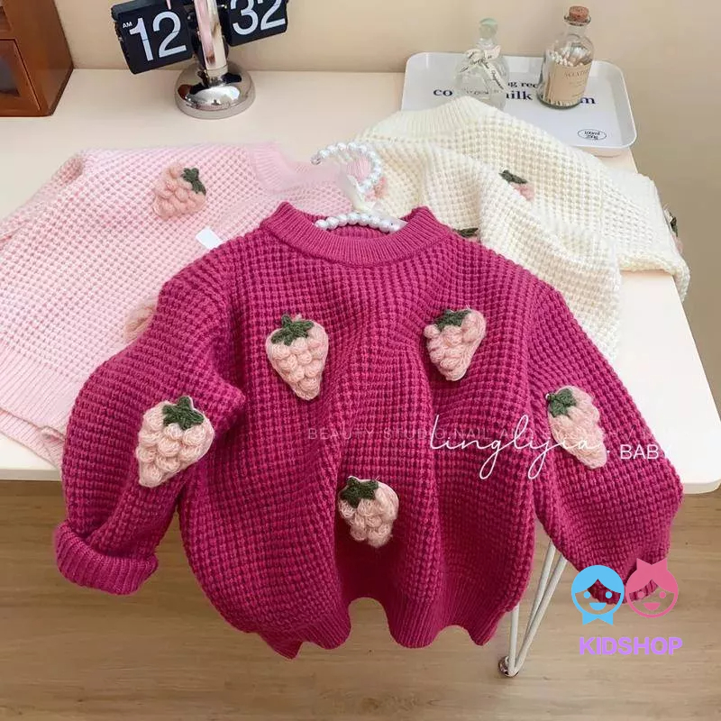 Áo Sweater Dệt Kim Phong Cách Hàn Quốc Màu Sắc Thời Trang Mùa Đông Xinh Xắn Cho Bé Gái