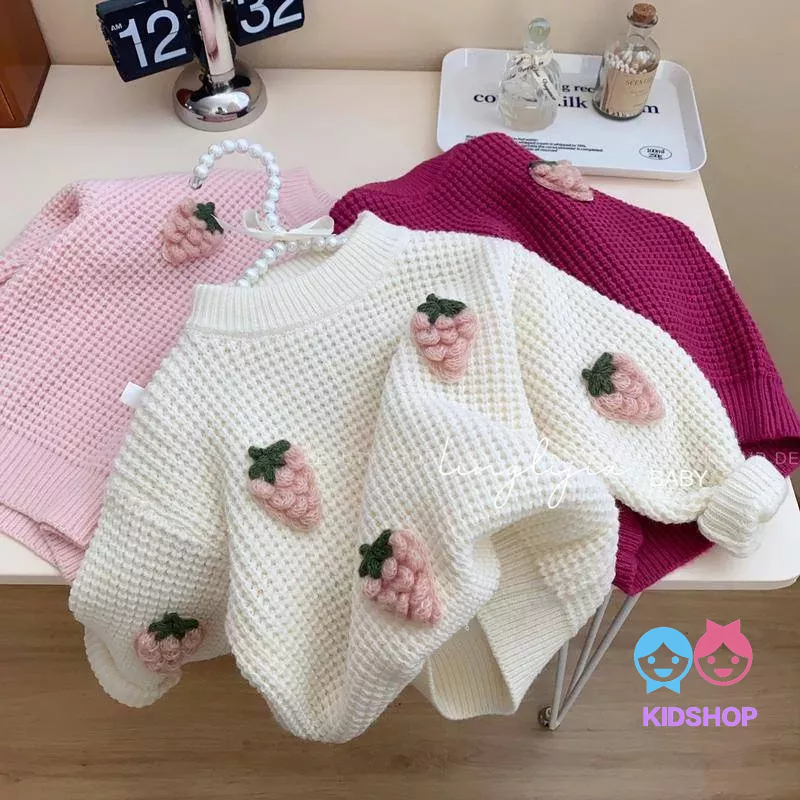 Áo Sweater Dệt Kim Phong Cách Hàn Quốc Màu Sắc Thời Trang Mùa Đông Xinh Xắn Cho Bé Gái