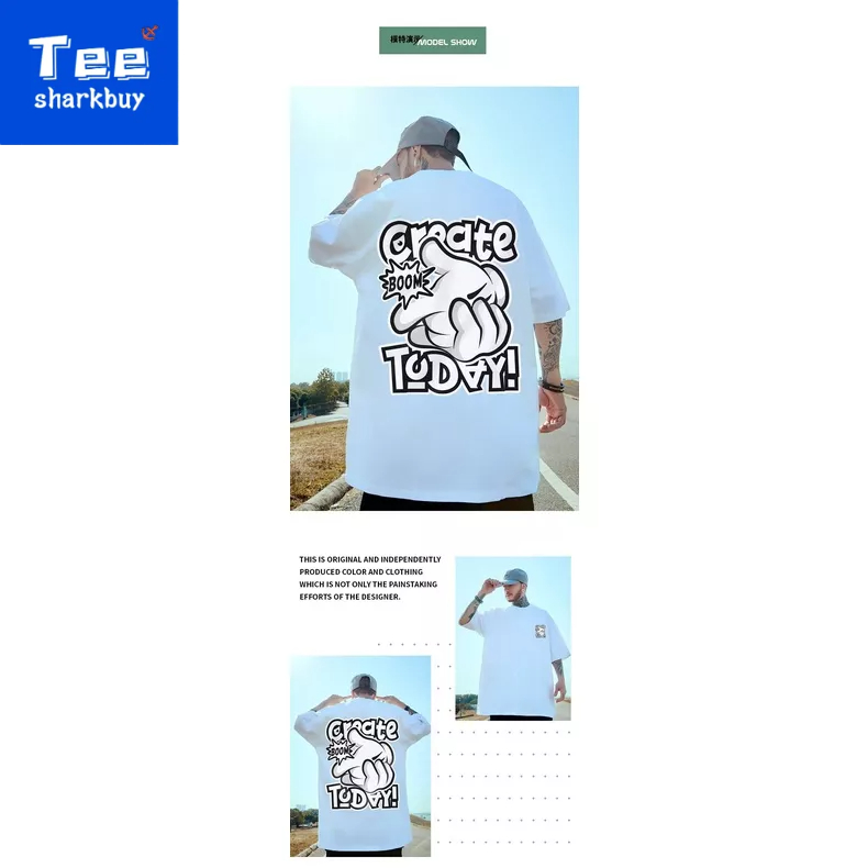 Áo thun unisex TEESHARKBUY ngắn tay 100% cotton thời trang plus size M-5XL