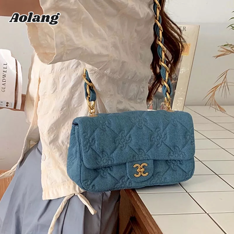 Túi Đeo Chéo Vải denim Thêu Họa Tiết Xinh Xắn Cho Nữ