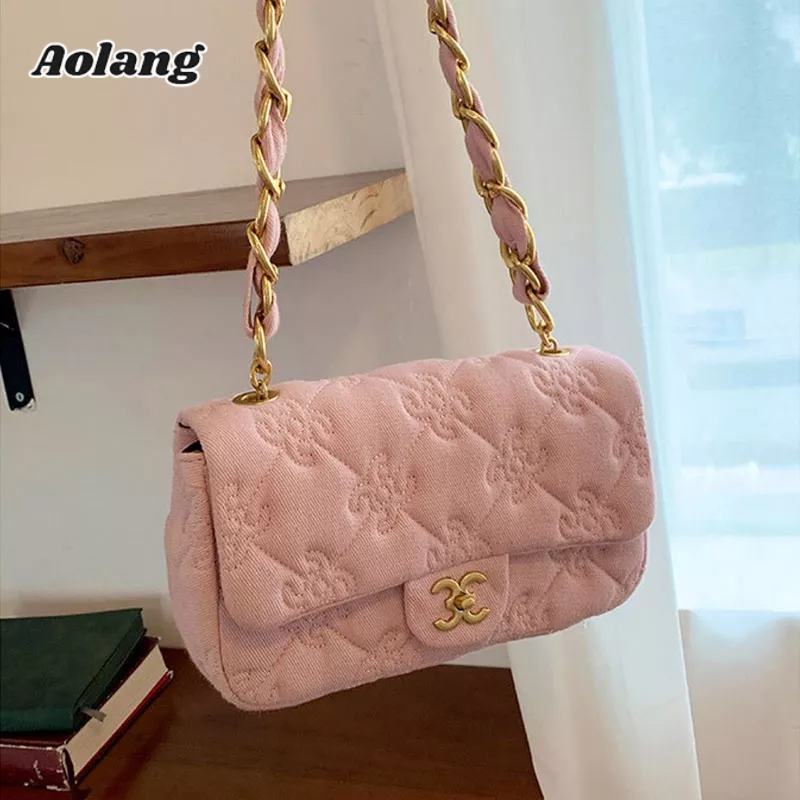 Túi Đeo Chéo Vải denim Thêu Họa Tiết Xinh Xắn Cho Nữ