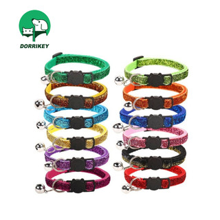 Vòng cổ thú cưng DORRIKEY LI0232 bằng nhung lấp lánh có khóa an toàn phối chuông